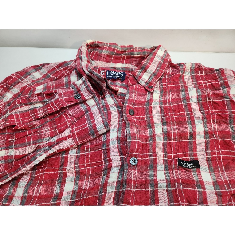 Chaps Ralph Lauren Mens Flannel Plaid Long Sleeve Button Up Shirt Red Large
